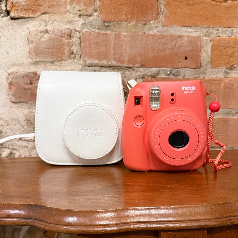 Instax Mini 8 Instant Camera in Coral Red with White Case